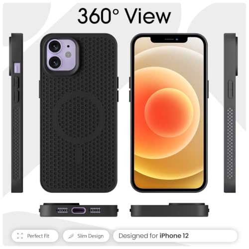 Image of Pikkme Back Cover for iPhone 12 /12 Pro | Honeycomb Cooling Design | Silicone Heat Dissipation | Mag-Safe Compatible | Shockproof Camera Protection Bumper Case (Black)