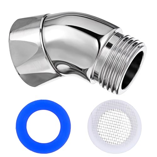 Yuanchu Shower Head Extension Arm, 135 Degrees Shower Curved Hose Extender Connector G1/2" Head Holder Angled Adapter Elbow Extender for Hand and Wall-Mounted Showers, Solid Brass Chrome Silver