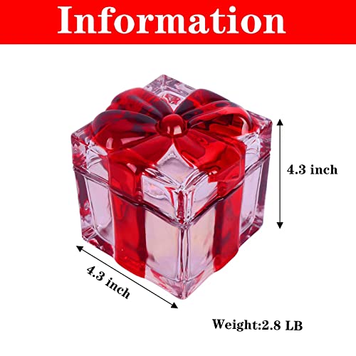 Gkesgm Square Crystal Candy Dish Bowl With Bowknot Lid,Heavy Storage Box Sugar Bowl,Glass Christmas Decorative Bowl,Red #TOP1