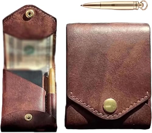 Vintage Handmade Leather Wallet, Multifunctional Compact Slim Minimalist for Men, Built-In Pen Slot, Business Card Holder for Cash & Cards (1 Pxs,Wallet+pen)