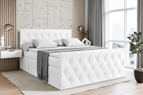 ALTDECOR Boxspringbett mit Matratze und Lattenrost, Topper, Fußteil, Polsterbett mit Bettkasten, Bett mit Stauraum H3- und H4- Matratze,Springboxbett - Amay King - 160x200 Weiß Kunstleder ALTDECOR Boxspringbett mit Matratze und Lattenrost, Topper, Fußteil, Polsterbett mit Bettkasten, Bett mit Stauraum H3- und H4- Matratze,Springboxbett - Amay King - 160x200 Weiß Kunstleder