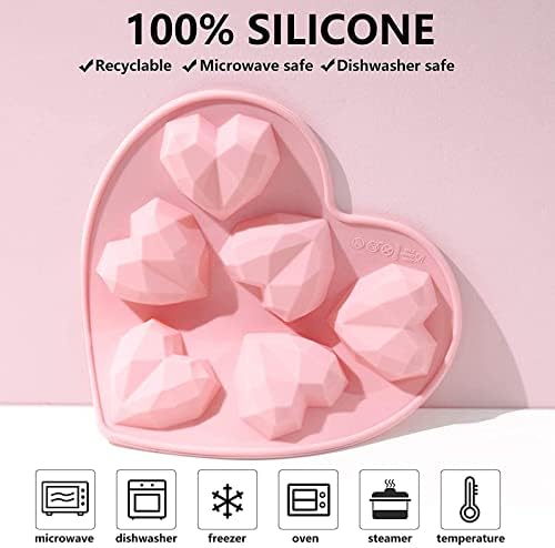 Heart Silicone Moulds 6-Cavity 3D Love Heart Diamond Shaped Mold Silicone Bakeware Molds Chocolate Soap Pudding Cake Handmade Baking Tools Tray Mould Christmas DIY Tool