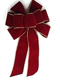 Wired Antique Brick Red Velvet with Gold Edge Outdoor Wreath Bow