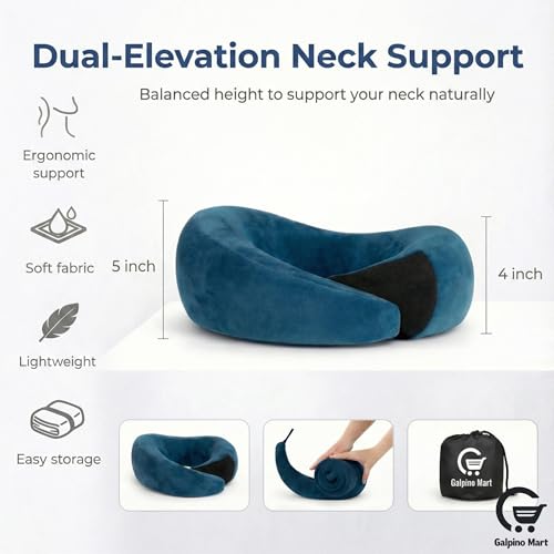 Image of Neck Rest Pillow & Eye Mask Combo for Travel | Ergonomic Neck Support Cushion with Soft Sleeping Eye Mask | Ideal for Flight, Car, Office & Home Relaxation (Blue)