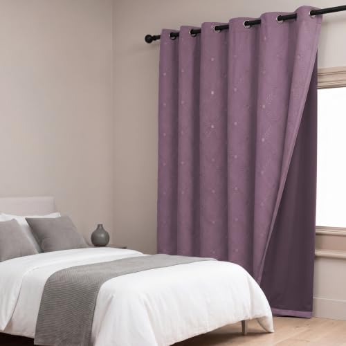 Image of LINENWALAS 100% True Blackout Door Curtains 7.5 Feet Long Set of 2 | Embossed Moonlight Design | Room Darkening Curtain | Thermal Insulated Curtains for Living Room, Bedroom (129 x 229 cm, Lilac)