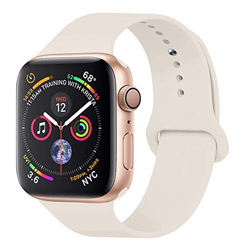 YC YANCH Compatible with for Apple Watch Band 38mm 40mm, Soft Silicone Sport Band Replacement Wrist Strap Compatible with for iWatch Series 5/4/3/2/1, Nike+, Sport, Edition, S/M, Antique White