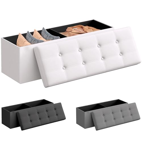 JUPPLIES Puff Almancenaje Acolchado de 110L - Baul Almacenaje Dormitorio - Banco de Almacenaje con Capacidad de Carga 300 kg - Tapizado PVC - Mueble Almacenaje Juguetes Infantil (Blanco, 110x38x38cm)