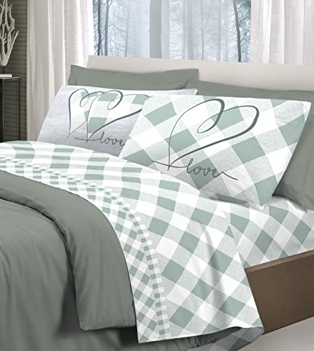 Set Lenzuola Letto Fantasia Cuori Quadretti |