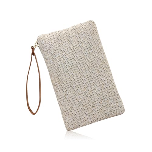 Image of Straw Clutch Purse with Handle, Straw Handbag Clutch Purses for Women, Bohemian Wristlet Purse Summer Straw Purse