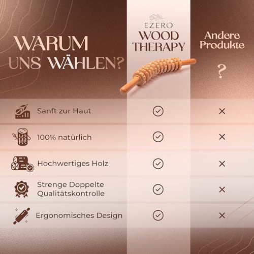 Ezero Faszienstab Holz aus Buchenholz für Körper und Oberschenkel, Weiche Berührung - Massageroller - Faszienrolle Holz, Massage Roller, Massage Bauch, Massageroller Beine