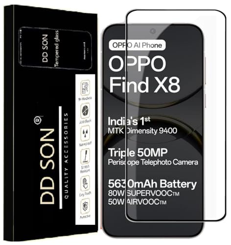 Image of DD SON Premium Tempered Glass Screen Protector Compatible For Oppo Find X8 5G (6.59 Inch, Pack of 1) | Edge to Edge Coverage With Easy to installation kit for Smartphone