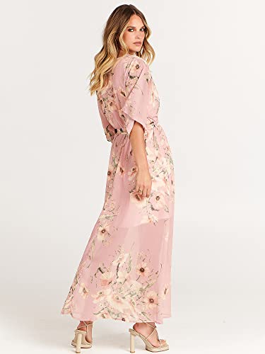 Image of ANRABESS Womens 1 /2 Sleeve Beach Wedding Guest Maxi Dresses 2026 Summer Wrap V Neck Boho Floral Flowy Slit Long Dresses