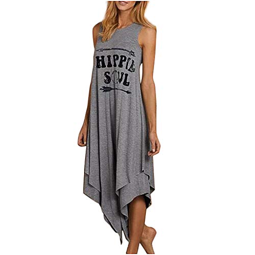 Mikilon Women Tank Maxi Dress Sleeveless Hippie Soul Layerd Asymmetrical Hem Summer Cusual