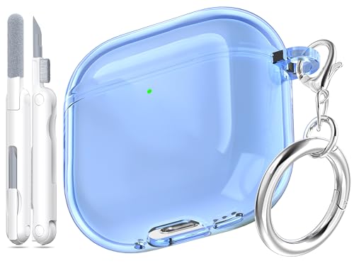 Image of for AirPods 4th Generation Case Cover 2024, Military-Grade Shockproof, Soft TPU Highly Transparent Anti-Yellowing for AirPods 4 Case with Cleaning Kit & Cute Round Buckle, Clear Blue