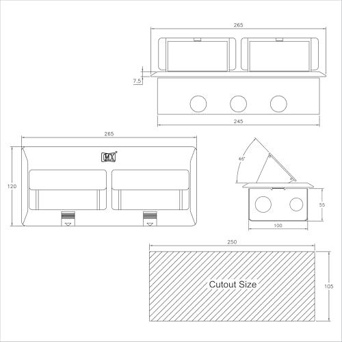 Image of MX Brass 8-Module Pop-Up Floor Box, 45 Series Modular Type - Flush Mount Electrical Outlet Box for Concrete Floors, Modular Power and Data Socket Housing