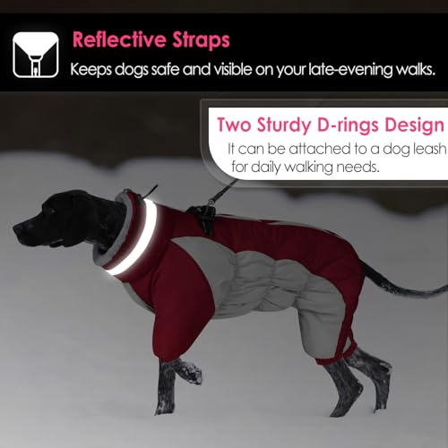 AOFITEE Winteroverall für Hunde - Wasserdichter Hundemantel für Große Hunde mit Beinen, Winter Warmer Hundejacke mit Geschirr Gefütterter Hundeoverall, Wintermantel Hund für Französische Bulldogge, L