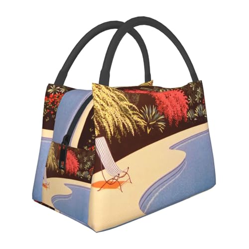 永井博 イラストレーター アートポスター Citypop 夏の風情 プール(1) お弁当箱 保温 保冷バッグ ファスナー付き コンパクト お弁当袋 ソフトクーラーバッグ 大容量 保温 保冷 軽量 食品収納 男女兼用