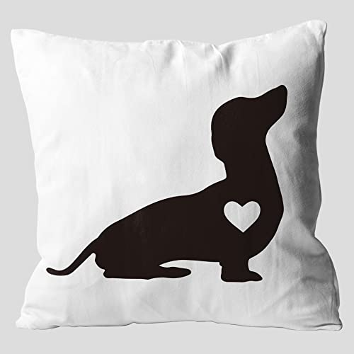 Dachshund Heart Throw Pillow Covers, Painting Dachshund Gifts For Dog Lover,18 X 18 Inch Decorative Flannel Pillow Case For Sofa Couch Bed.(0015B) #TOP15