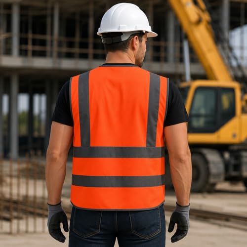Image of VRITRAZ Unisex High Visibility Reflective Safety Vest | Multi-Pocket Safety Workwear Jacket for Construction Workers, Engineers, Security Guards, Factory & Road Safety Use