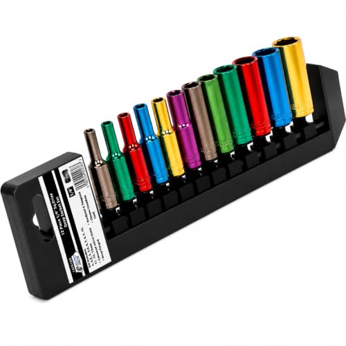 Image of Autojack 1/4" Deep Socket Set 12 Piece Metric Multi Coloured Sockets Sets