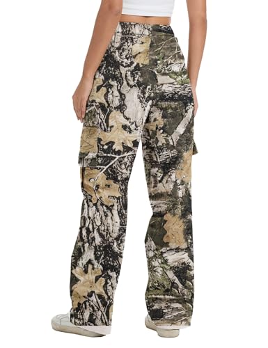 Image of Cargo Pants for Women High Waist Wide Leg Stretchy Pull On Baggy Casual Pants with Pockets