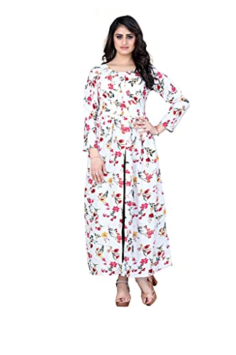 Image of H.E HAMZA ENTERPRISER Printed Crepe Material Brown Western Dress For Women