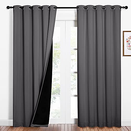 Image of NICETOWN Grey Full Shade Curtain Panels, Pair of Energy Smart & Noise Blocking Out Blackout Drapes for Dining Room Window, Thermal Insulated Guest Room Lined Window Dressing(Gray, 62 x 84 inch)