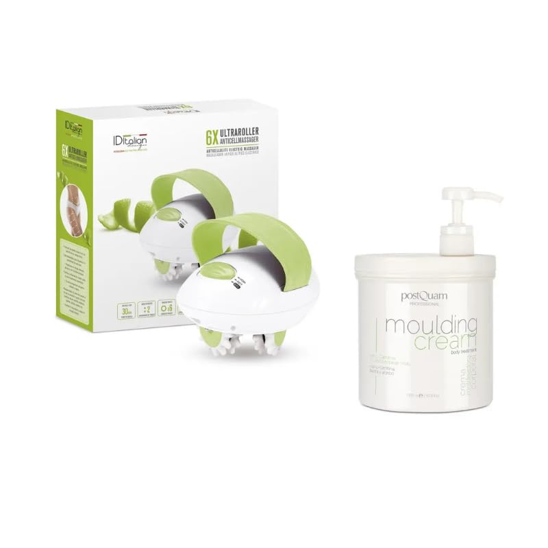 PostQuam Pack Tratamiento Anticelulítico Moldeador con Crema Moldeadora 1000 ml y Masajeador Eléctrico UltraRoller 6X para Piernas, Abdomen y Glúteos