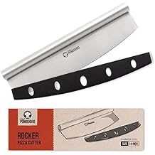 Chef Pomodoro Pizza Cutter Rocker Knife with Protective Cover, Multipurpose 14 Inch Mezzaluna Chopper with Super Sharp Stainless Steel Blade, Blade Cover, Premium Pizza Accessories Dishwasher Safe