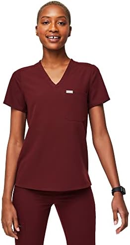 FIGS Catarina One-Pocket Scrub Top for Women — Burgundy, S