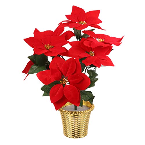 WINOMO Poinsettia Flowers Plant Pot Artificial Red Christmas