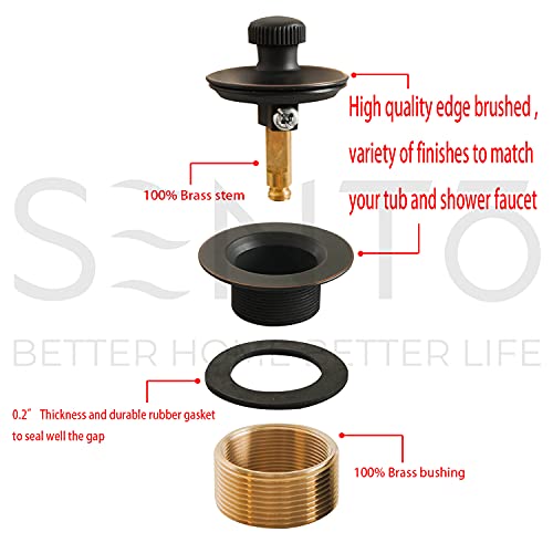 Sento Chrome Lift And Turn Bathtub Drain Assembly Stopper Kit, Fit Both 1-1/2 Inch Or 1-5/8 Inch Strainer And Stopper, Heavy Duty Metal With Matching Screws, Easy Installation, Oil-Rubbed Bronze #TOP3