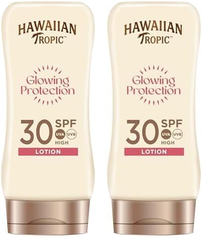 Hawaiian Tropic Satin Protection Ultra Radiance - Loción Solar de Protección Alta, índice SPF 30, protege y suaviza la piel, fragancia Frutas Tropicales, 180 ml (Paquete de 2)