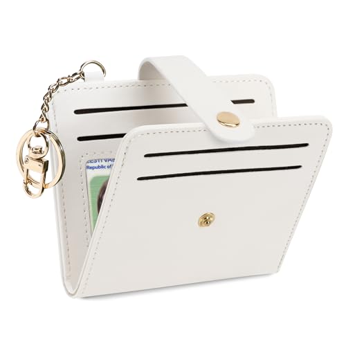 Airkit Small Wallets Woman RFID Blocking Leather Credit Card Holder - with ID Window - Card Wallets for Women - with Zipper Coin Purse - Keychain Wallet, Beige