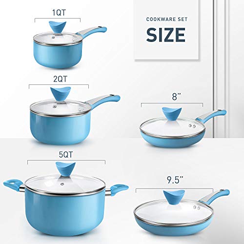SHINEURI 10 Pieces Nonstick Pots and Pans Set with Glass Lid Ceramic Cookware Set for Induction, Electric, and Ceramic Glass, Dishwasher Safe