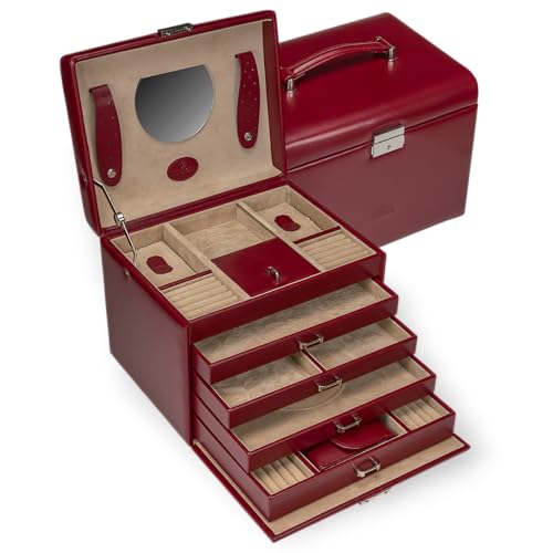 Windrose Schmuckkoffer mit integrierter Schmucktasche Merino/rot