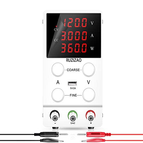 RUZIZAO Labornetzgerät Regelbar Labornetzteil Variablen Schaltnetzteil Geregeltes Hochpräzises 4-stelliges LCD-Display 5V/2A USB-Anschluss Labor DC-Stromversorgungen (120V 3A,White)