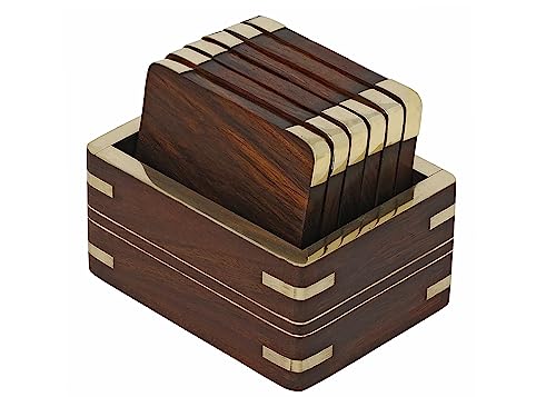 natureCRAFTS Wooden Coasters Set of 6 Rectangle for Dining Table, Coffee Mugs Cans Bar Water Glasses and Tea Coaster for Cups with Stand, 1Pc