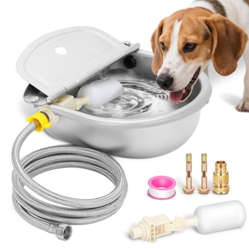 Automatic Animal Drinking Water Bowl with Float Valve Extended Pipe Stainless Steel Waterer Feeder Farm Dog Dispenser Kit Self Filling for Livestock Horse Goat Water Trough