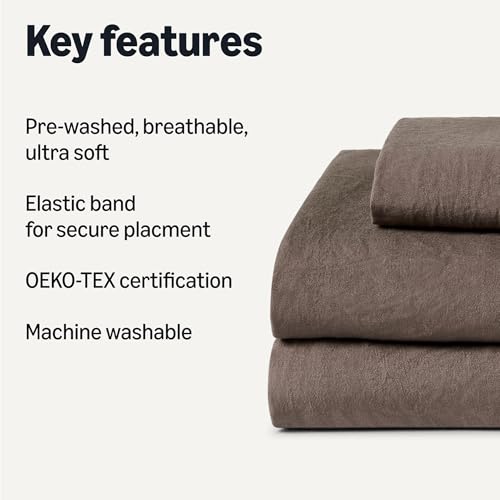 Amazon Basics Twin XL Bed Sheet, 3-Piece Bedding Set, Double Brushed Microfiber, Ultra Soft, Easy Care, Brown by Amazon Basics - Used condition - Image 2