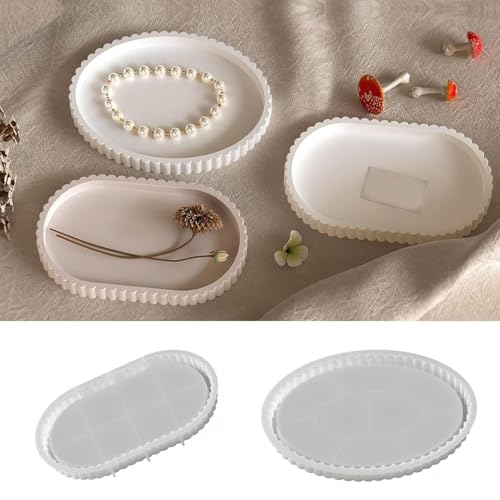 2 Pièces Moule Ovale en Silicone,moule à plateau en silicone,Moule en Silicone Rainuré,Assiettes à bijoux en résine époxy,pour la Fabrication de Plateaux...