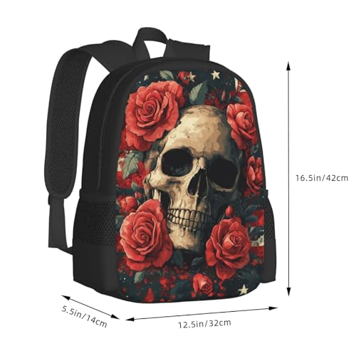 Image of Floral Skull Print Backpack For Men Women Lightweight Daypack For Daily Commutes Business Travel Hiking