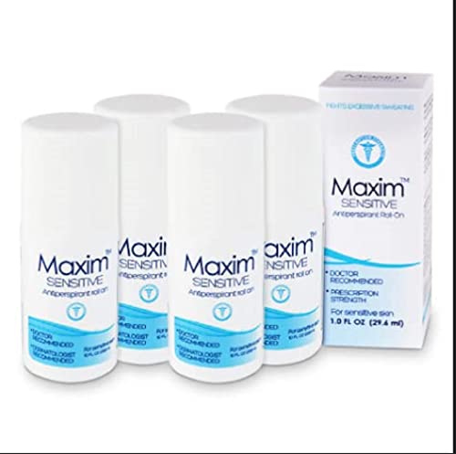 Maxim Sensitive Clinical Strength Antiperspirant Deodorant - Deodorant Women and Deodorant Men - Hyperhidrosis Deodorant, Sweat Block for Up To 7 Days - Antiperspirant for Men and Women (Sensitive, 4 Pack)