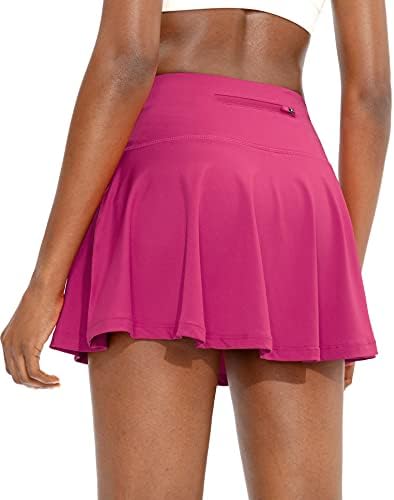 SANTINY Pleated Tennis Skirt for Women with 4 Pockets Women's High Waisted Athletic Golf Skorts Skirts for Running Casual (Deep Pink_S)
