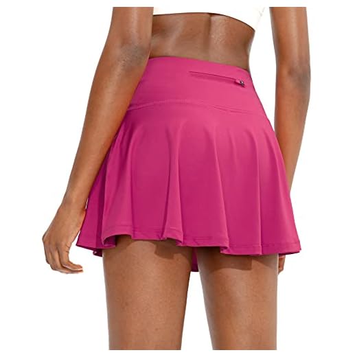 SANTINY Pleated Tennis Skirt for Women with 4 Pockets Women's High Waisted Athletic Golf Skorts Skirts for Running Casual (Deep Pink_L)