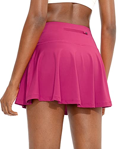 SANTINY Pleated Tennis Skirt for Women with 4 Pockets Womens High Waisted Athletic Golf Skorts Skirts for Running Casual (Deep Pink_M)
