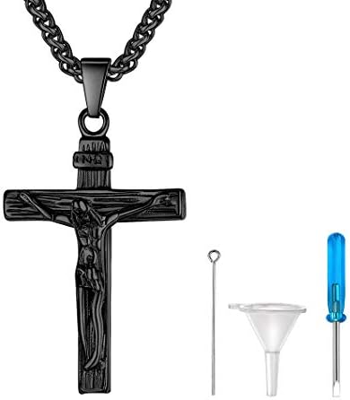 Richsteel Cross Cremation Necklace Can Put Ashes, Customizable, Crucifix Pendant With Resizable Chain, Gold/Black Plated, 316L Stainless Steel Memory Necklace, With Gift Box