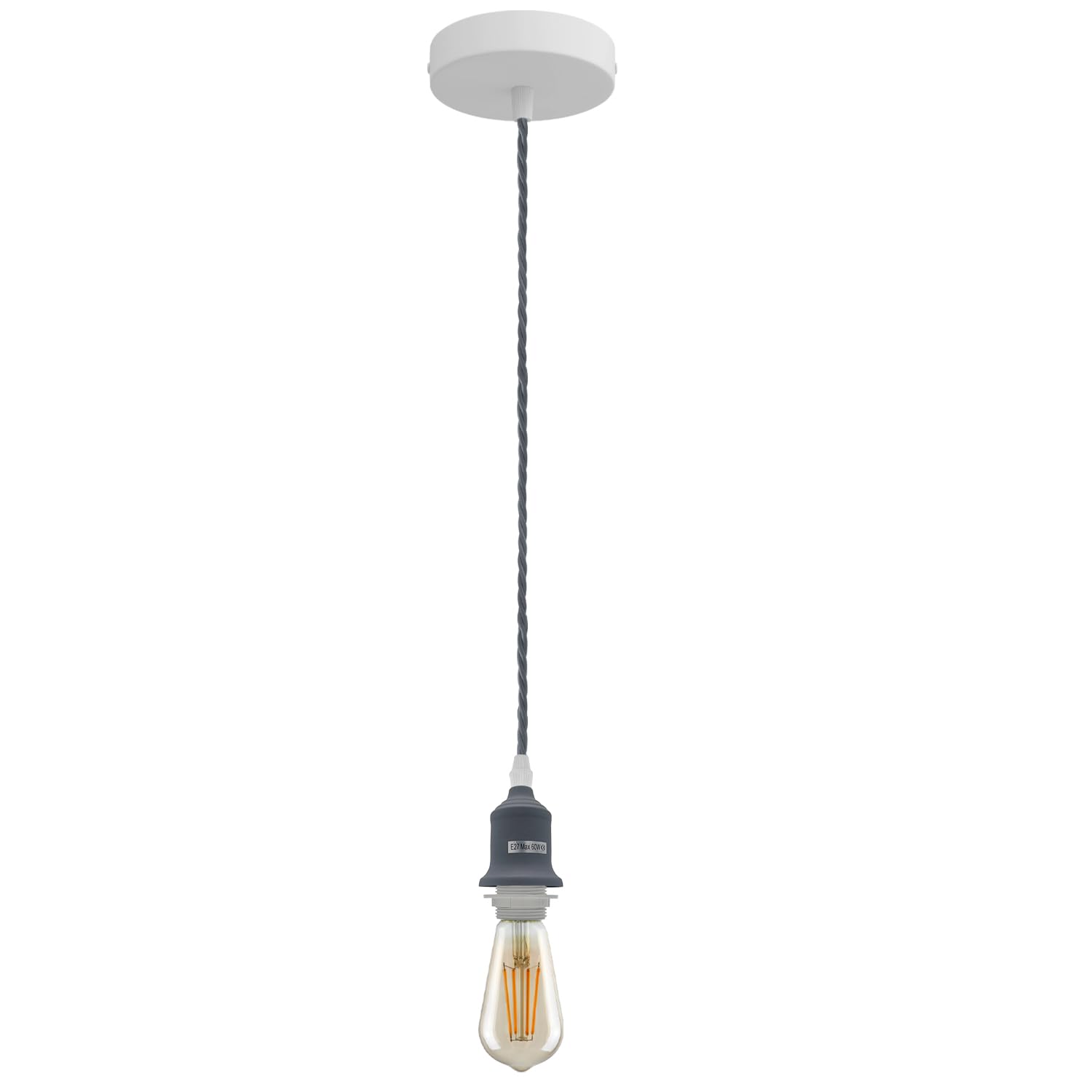 LEDSone Vintage Ceiling Pendant Light Fitting Grey Twisted Braided Flex, E27 Lamp Holder Suspended Pendant Light Fitting Kit for Kitchen Island Living Room Dining Lightings — image 1