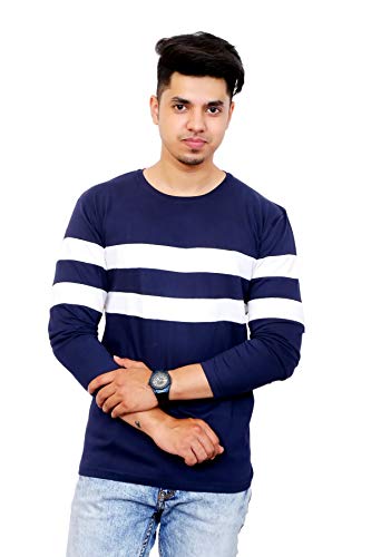 Image of Men's Cotton Full Sleeves Round Neck Casual T-Shirt (Blue)