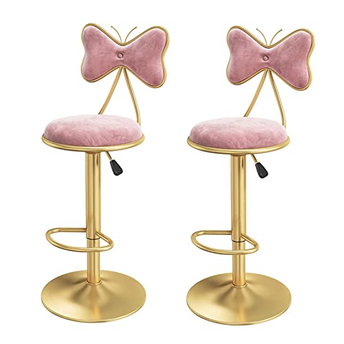 WDSOPK Taburetes De Bar,Juego De 2 Taburetes De Bar De 24 A 32 Pulgadas,Isla De Cocina,Altura Ajustable,Silla Mariposa con Respaldo Giratorio,Patas Doradas De TER(Rosa)